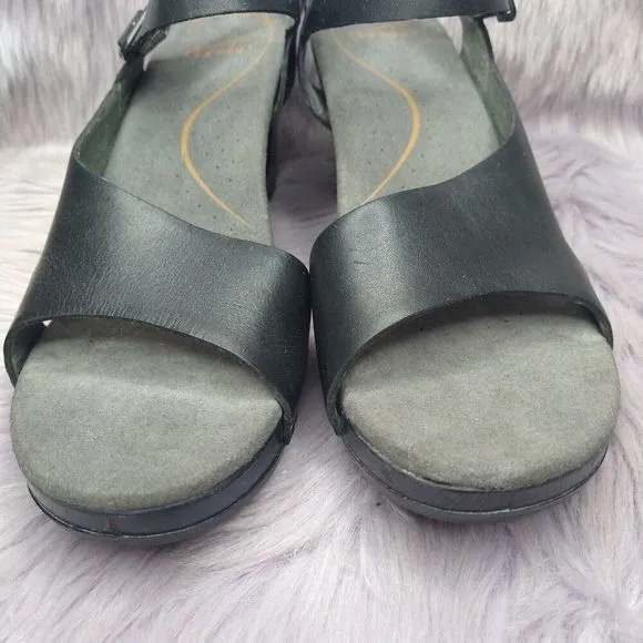 Dansko Tasha Leather Slingback Heels Sandals Womens Size 10.5-11 EU 41 Black
