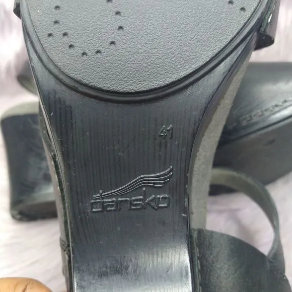Dansko Tasha Leather Slingback Heels Sandals Womens Size 10.5-11 EU 41 Black