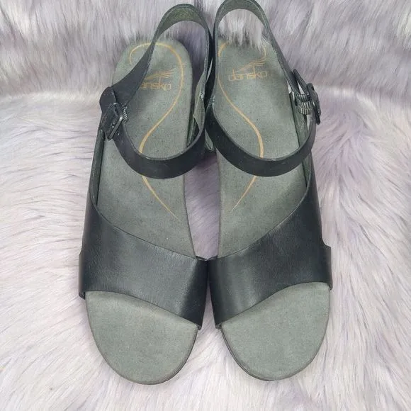 Dansko Tasha Leather Slingback Heels Sandals Womens Size 10.5-11 EU 41 Black