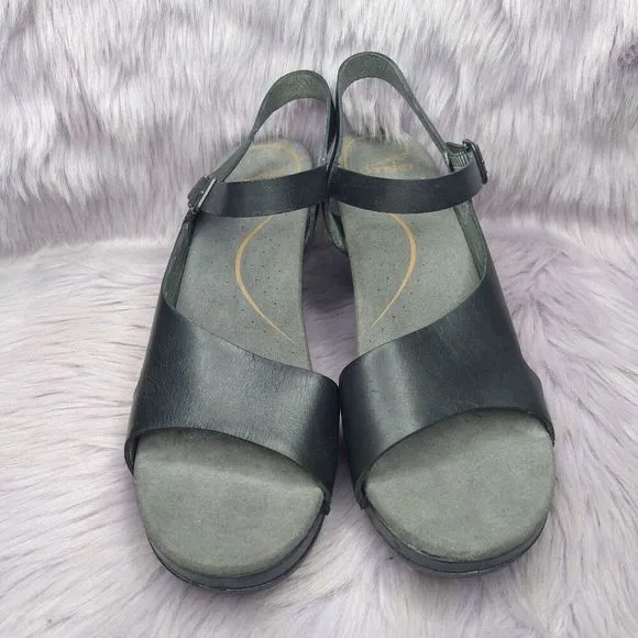 Dansko Tasha Leather Slingback Heels Sandals Womens Size 10.5-11 EU 41 Black