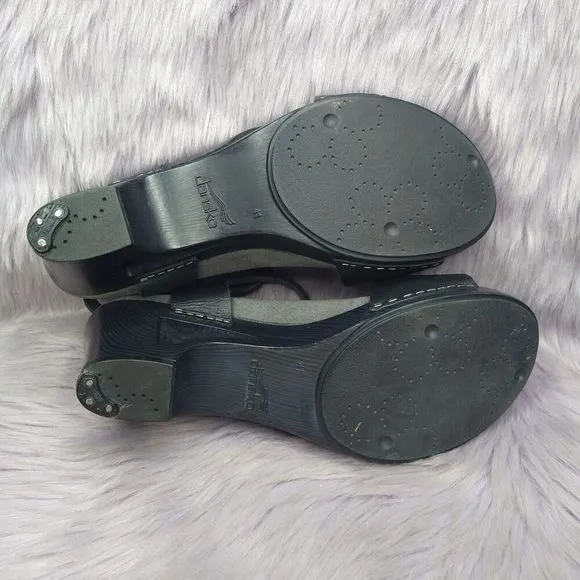 Dansko Tasha Leather Slingback Heels Sandals Womens Size 10.5-11 EU 41 Black