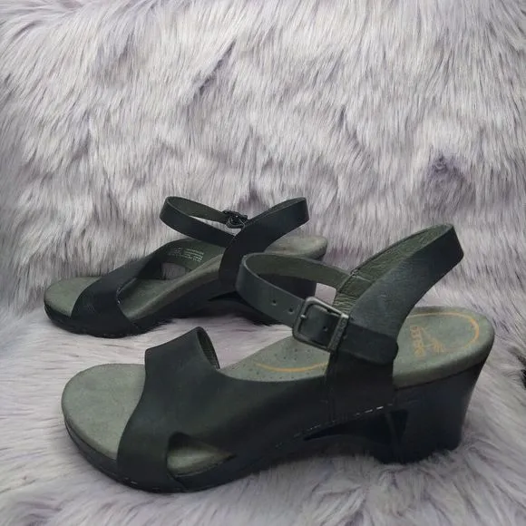 Dansko Tasha Leather Slingback Heels Sandals Womens Size 10.5-11 EU 41 Black