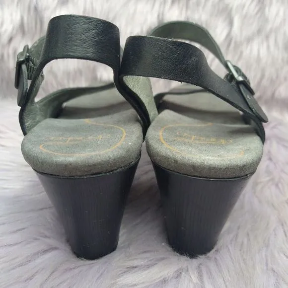 Dansko Tasha Leather Slingback Heels Sandals Womens Size 10.5-11 EU 41 Black