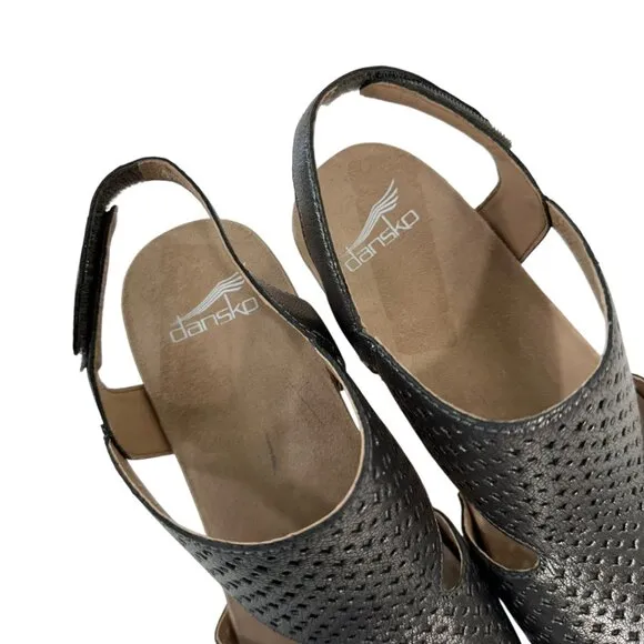 Dansko Teagan Women Metallic Perforated Leather Peep Toe Slingback Sandals SZ 39