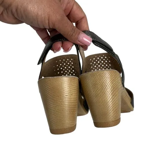 Dansko Teagan Women Metallic Perforated Leather Peep Toe Slingback Sandals SZ 39