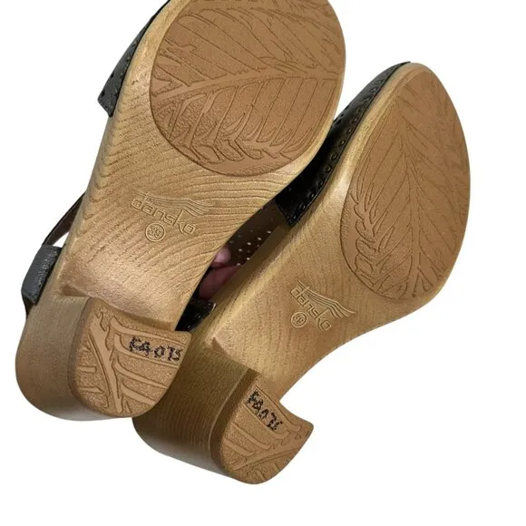 Dansko Teagan Women Metallic Perforated Leather Peep Toe Slingback Sandals SZ 39