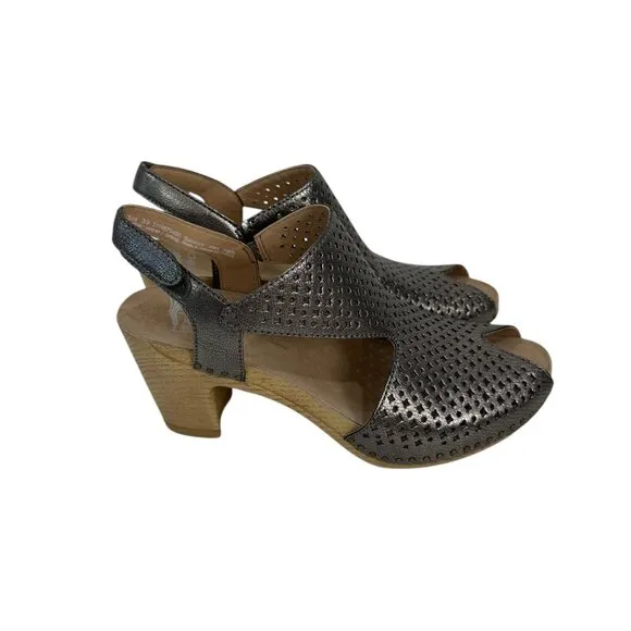 Dansko Teagan Women Metallic Perforated Leather Peep Toe Slingback Sandals SZ 39