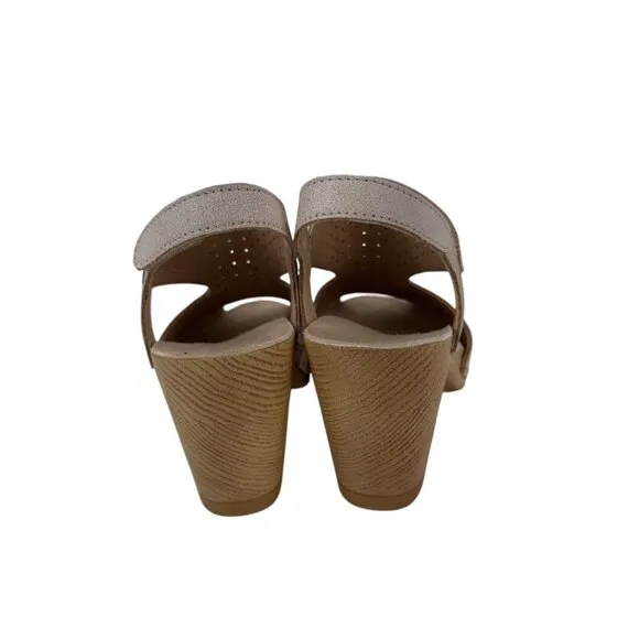 Dansko Teagan Women SZ 37 Beige Perforated Peep-Toe Slingback Sandals Block Heel