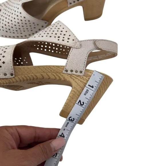 Dansko Teagan Women SZ 37 Beige Perforated Peep-Toe Slingback Sandals Block Heel