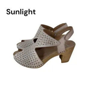 Dansko Teagan Women SZ 37 Beige Perforated Peep-Toe Slingback Sandals Block Heel
