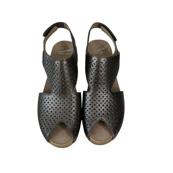 Dansko Teagan Womens Metallic Leather Perforated Open-Toe Sandals Size 37 US 7