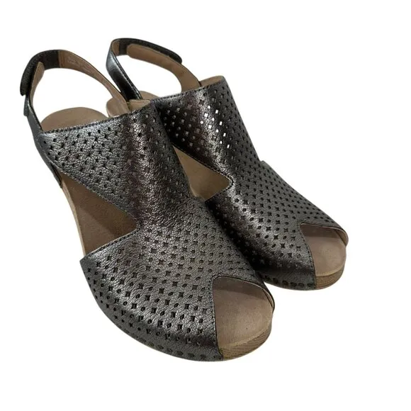 Dansko Teagan Womens Metallic Leather Perforated Open-Toe Sandals Size 37 US 7