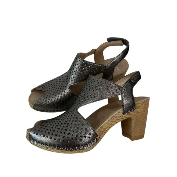 Dansko Teagan Womens Metallic Leather Perforated Open-Toe Sandals Size 37 US 7