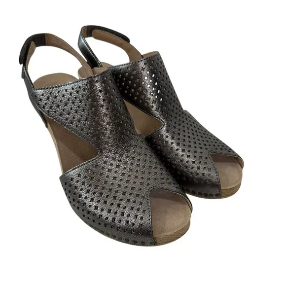 Dansko Teagan Womens Metallic Leather Perforated Open-Toe Sandals Size 37 US 7