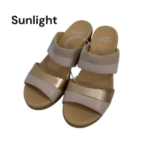 Dansko Theresa Women SZ 38 Open-Toe Block Heel Sandals Leather Suede Beige/Gold