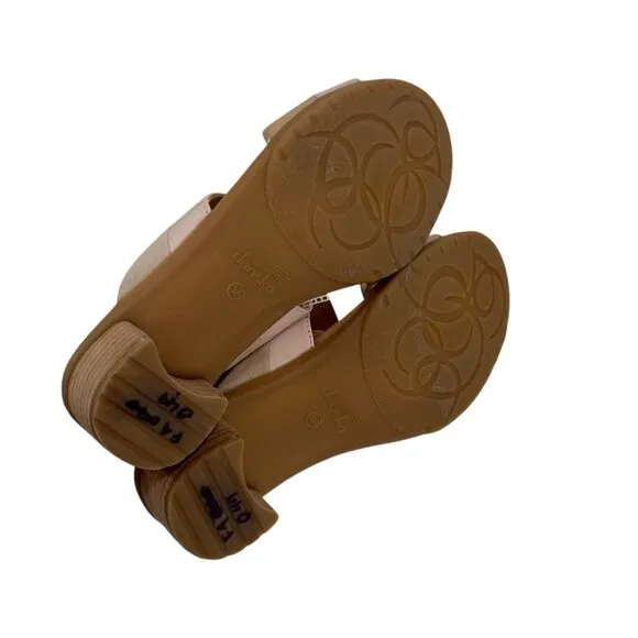 Dansko Theresa Women SZ 38 Open-Toe Block Heel Sandals Leather Suede Beige/Gold