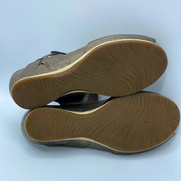 DANSKO Vera gold metallic leather low wedge sandals