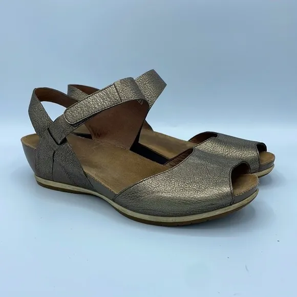 DANSKO Vera gold metallic leather low wedge sandals