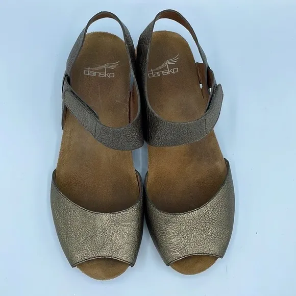 DANSKO Vera gold metallic leather low wedge sandals