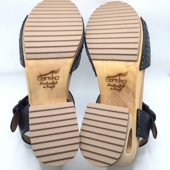 Dansko Womens Odele Black Tumbled Calf Block Heeled Sandals Size 40 (9.5-10 US)