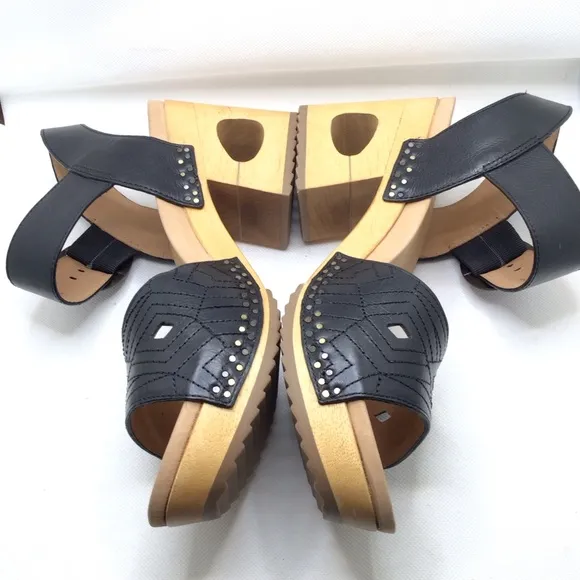 Dansko Womens Odele Black Tumbled Calf Block Heeled Sandals Size 40 (9.5-10 US)