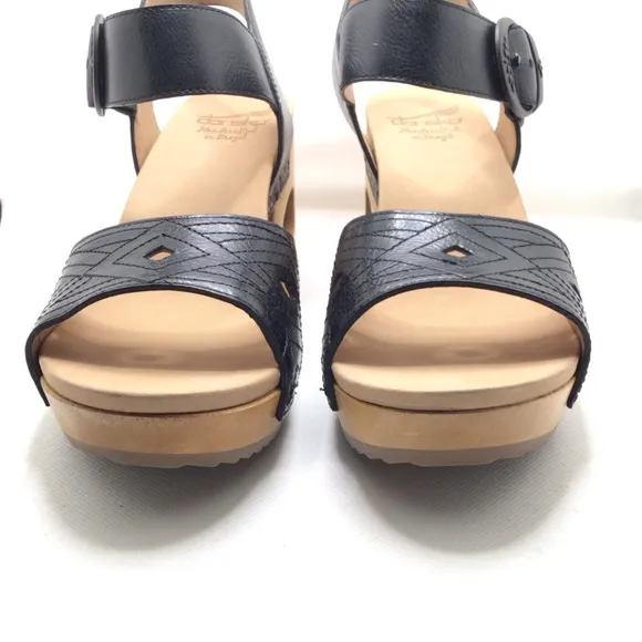 Dansko Womens Odele Black Tumbled Calf Block Heeled Sandals Size 40 (9.5-10 US)