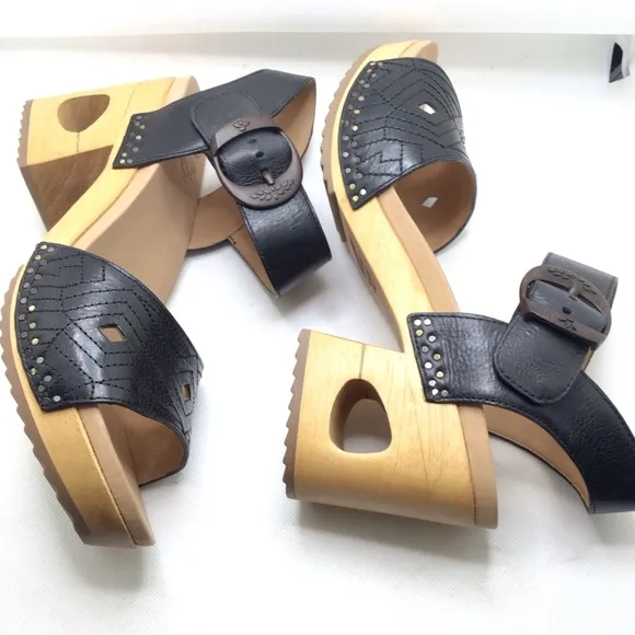 Dansko Womens Odele Black Tumbled Calf Block Heeled Sandals Size 40 (9.5-10 US)
