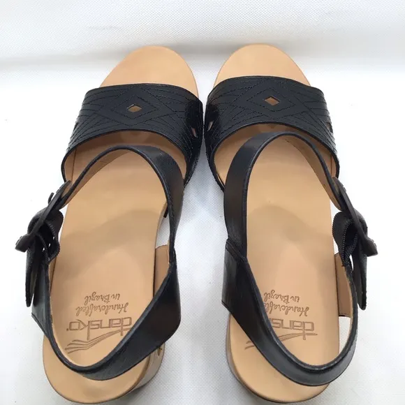 Dansko Womens Odele Black Tumbled Calf Block Heeled Sandals Size 40 (9.5-10 US)