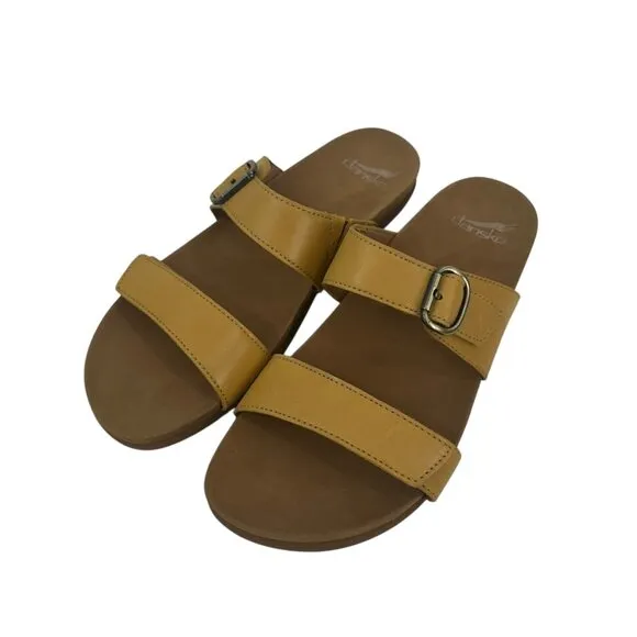 Dansko Womens Sandals Size 40 Yellow Leather Adjustable Buckle Straps Slip-On