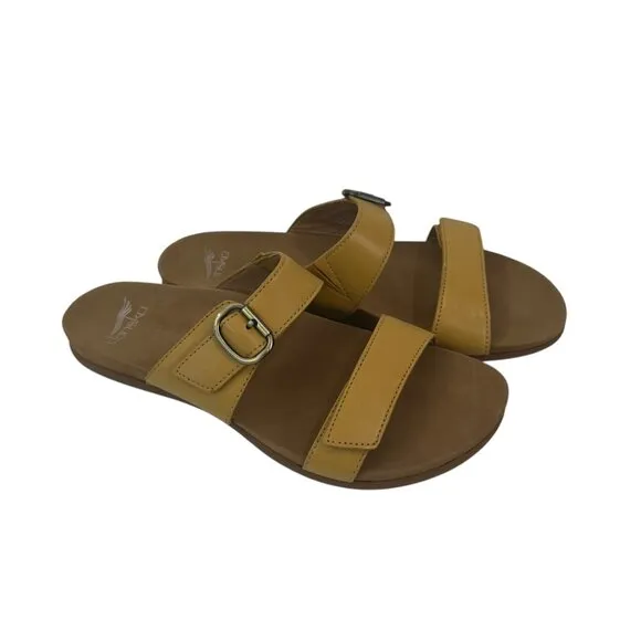 Dansko Womens Sandals Size 40 Yellow Leather Adjustable Buckle Straps Slip-On