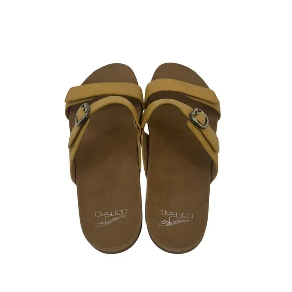 Dansko Womens Sandals Size 40 Yellow Leather Adjustable Buckle Straps Slip-On
