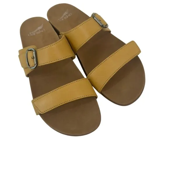 Dansko Womens Sandals Size 40 Yellow Leather Adjustable Buckle Straps Slip-On