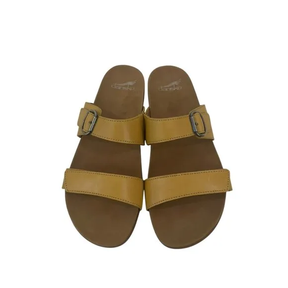 Dansko Womens Sandals Size 40 Yellow Leather Adjustable Buckle Straps Slip-On