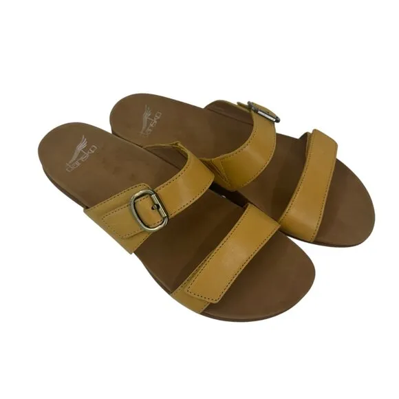 Dansko Womens Sandals Size 40 Yellow Leather Adjustable Buckle Straps Slip-On