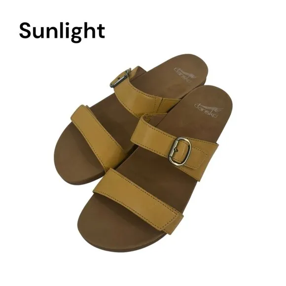 Dansko Womens Sandals Size 40 Yellow Leather Adjustable Buckle Straps Slip-On