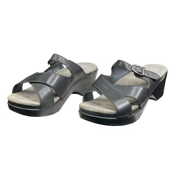 Dansko Women’s Sela Black Cross Strap Slide Sandals Size 40 US 9.5/10