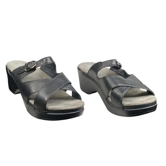 Dansko Women’s Sela Black Cross Strap Slide Sandals Size 40 US 9.5/10