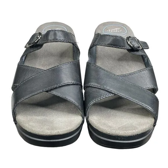 Dansko Women’s Sela Black Cross Strap Slide Sandals Size 40 US 9.5/10