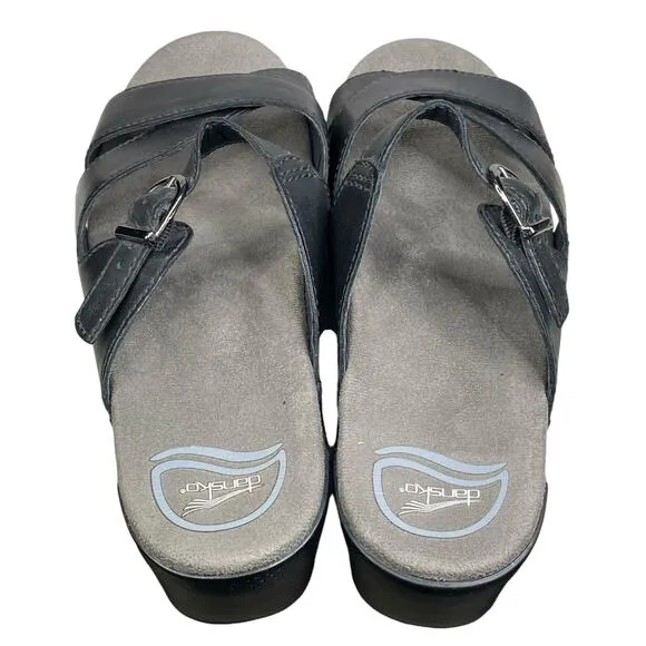 Dansko Women’s Sela Black Cross Strap Slide Sandals Size 40 US 9.5/10
