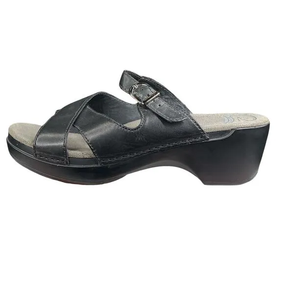 Dansko Women’s Sela Black Cross Strap Slide Sandals Size 40 US 9.5/10