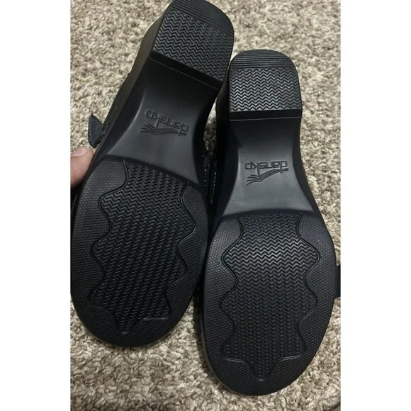 Dansko Women's Sophie Black Leather Double Strap Slide Comfort Sandal Sz 39 US 8