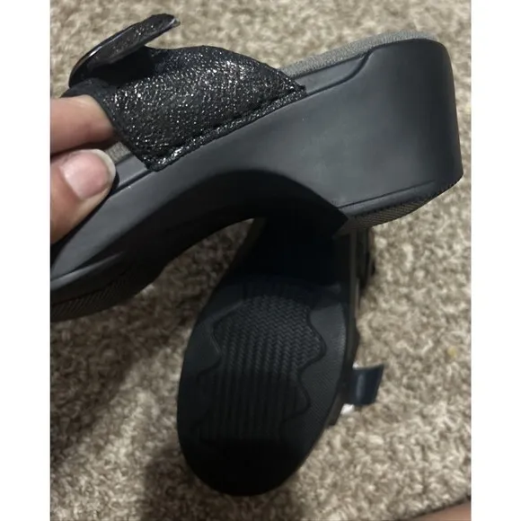 Dansko Women's Sophie Black Leather Double Strap Slide Comfort Sandal Sz 39 US 8