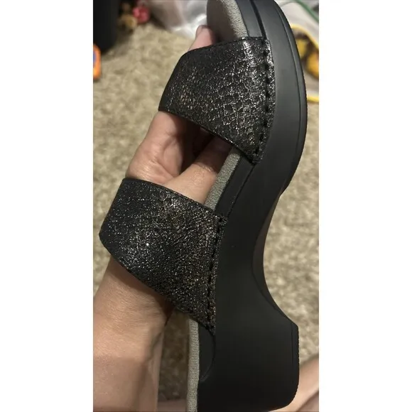 Dansko Women's Sophie Black Leather Double Strap Slide Comfort Sandal Sz 39 US 8