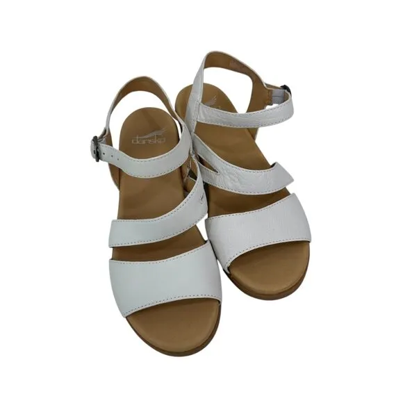 Dansko Womens White Leather Strappy Sandals Block Heel Adjustable Strap Size 38