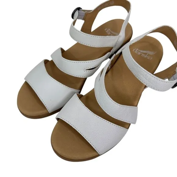 Dansko Womens White Leather Strappy Sandals Block Heel Adjustable Strap Size 38