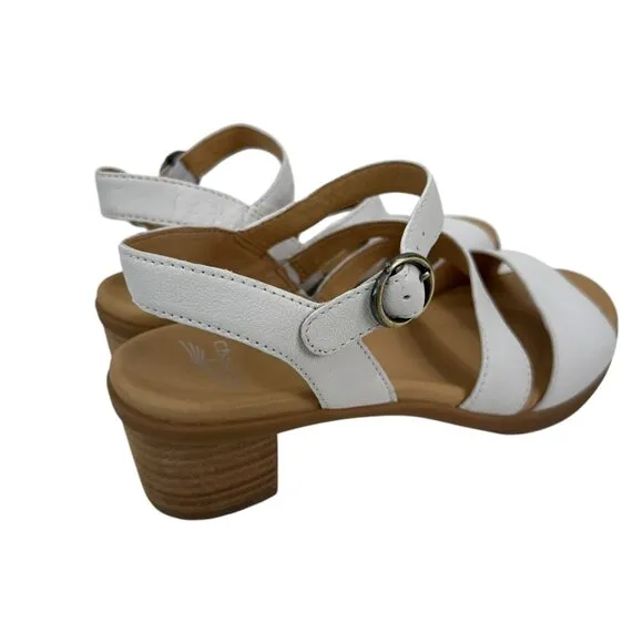 Dansko Womens White Leather Strappy Sandals Block Heel Adjustable Strap Size 38