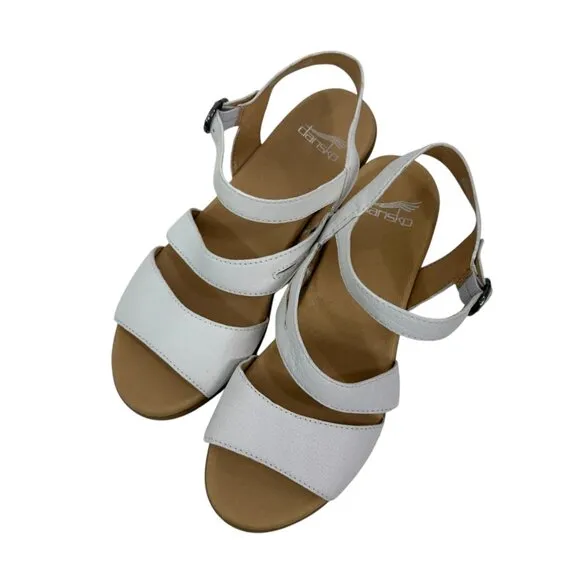 Dansko Womens White Leather Strappy Sandals Block Heel Adjustable Strap Size 38