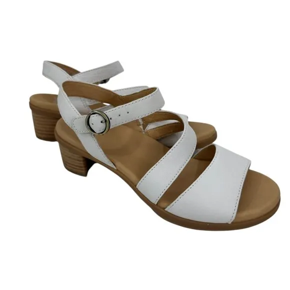 Dansko Womens White Leather Strappy Sandals Block Heel Adjustable Strap Size 38