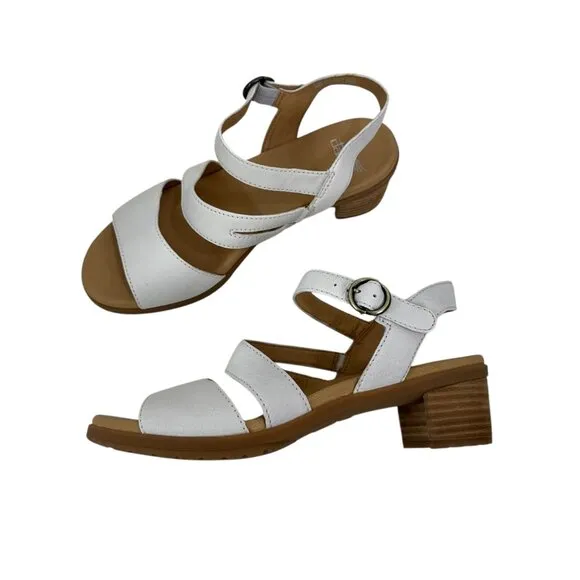 Dansko Womens White Leather Strappy Sandals Block Heel Adjustable Strap Size 38