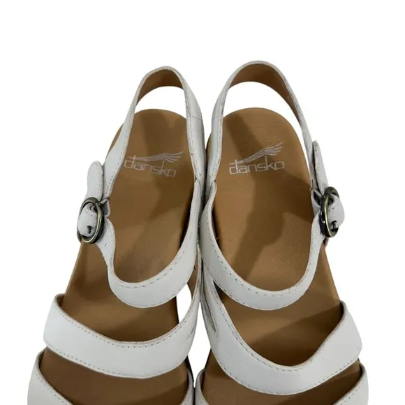 Dansko Womens White Leather Strappy Sandals Low Block Heel Size 38